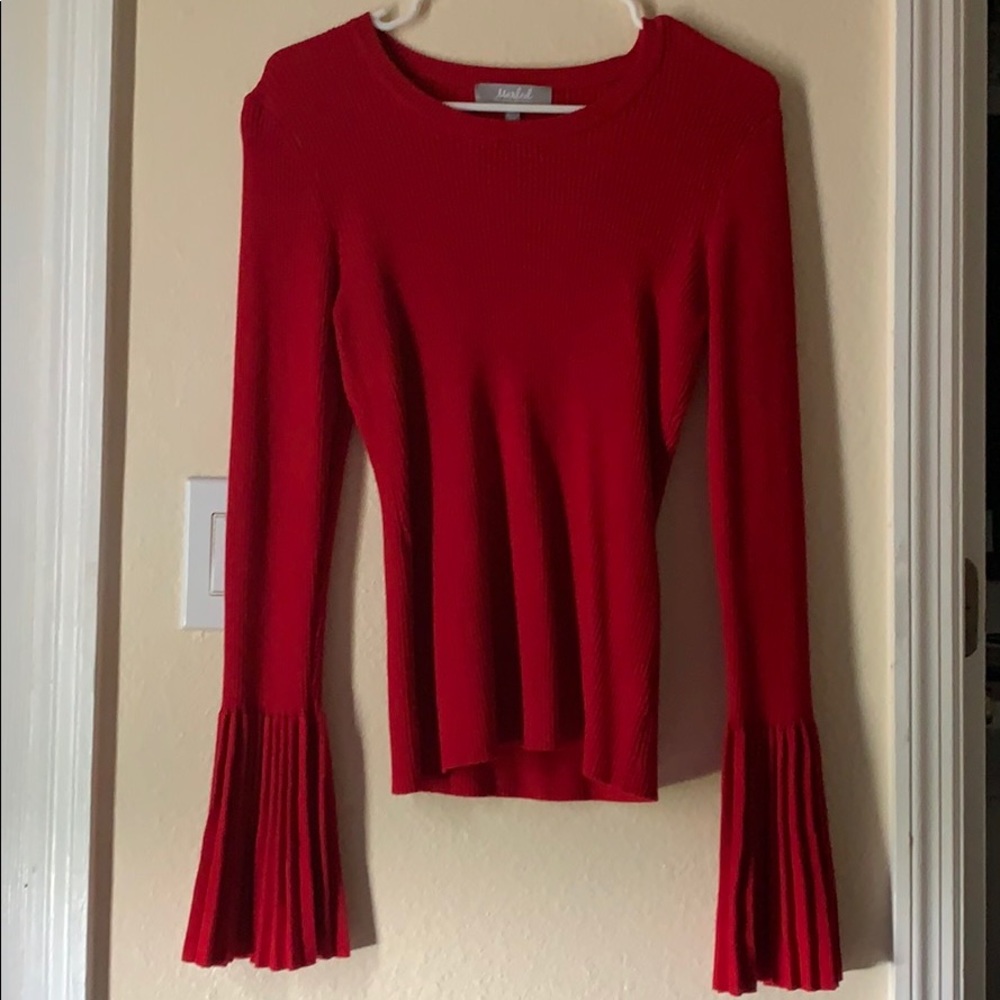 Red Trumpet Sleeved Blouse